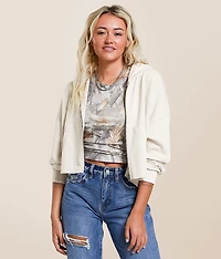 Washed Knit Cropped Hoodie