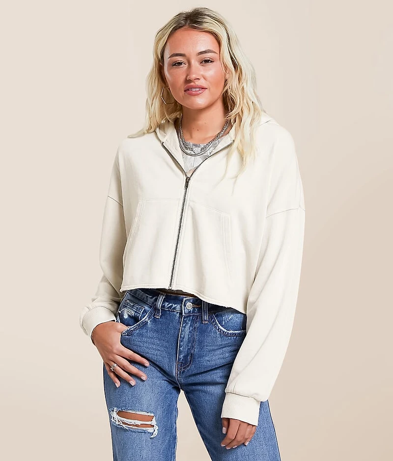 Washed Knit Cropped Hoodie