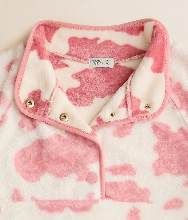 Girls - Cow Print Fleece Pullover