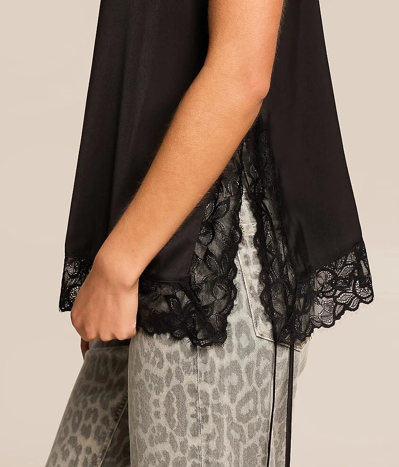 Satin Eyelash Lace Tank Top