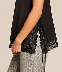 Satin Eyelash Lace Tank Top