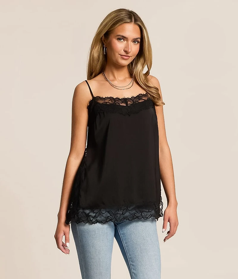 Satin Eyelash Lace Tank Top