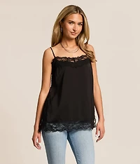 Satin Eyelash Lace Tank Top
