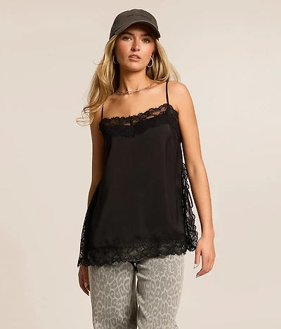 Satin Eyelash Lace Tank Top