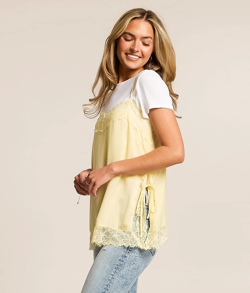 Satin Eyelash Lace Tank Top