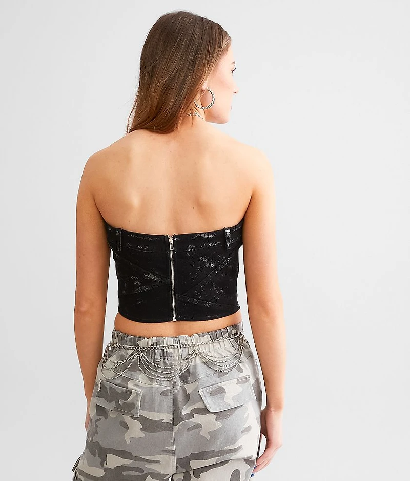Metallic Denim Cropped Tube Top