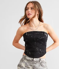 Metallic Denim Cropped Tube Top