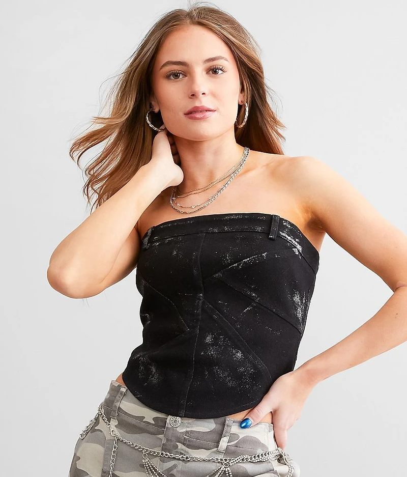 Metallic Denim Cropped Tube Top