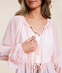 Front Tie Ruffle Top