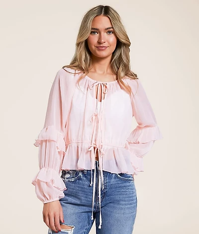 Front Tie Ruffle Top