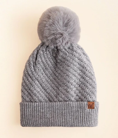 Rhinestone Pom Beanie