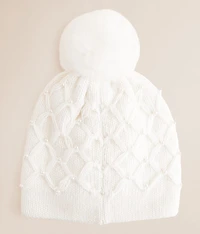 Faux Pearl Pom Beanie