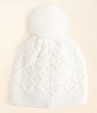 Faux Pearl Pom Beanie
