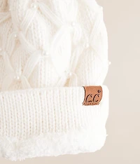 Faux Pearl Pom Beanie