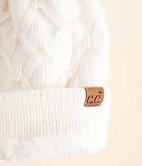 Faux Pearl Pom Beanie