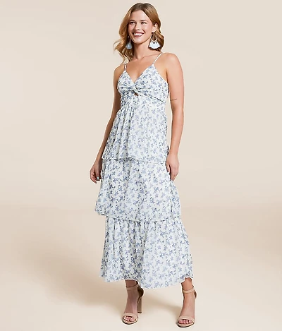 Ditsy Floral Tiered Midi Dress