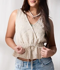 Sequin Embroidered Peplum Tank Top