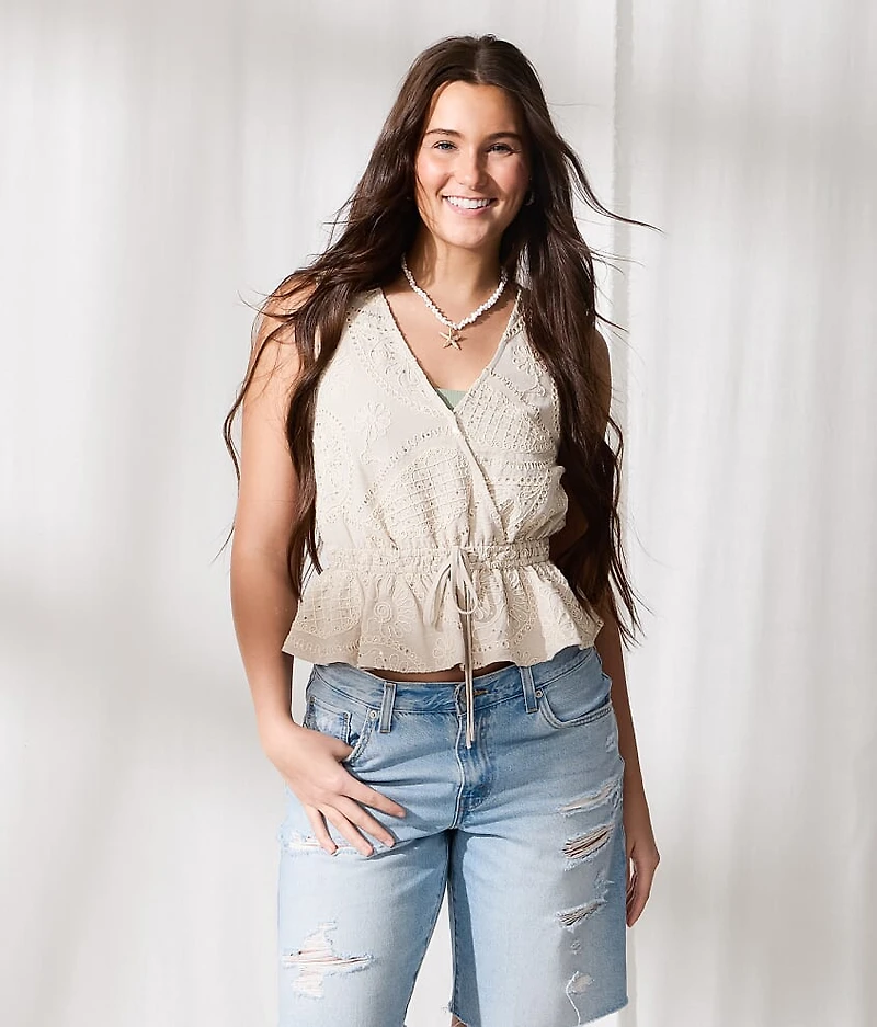 Sequin Embroidered Peplum Tank Top