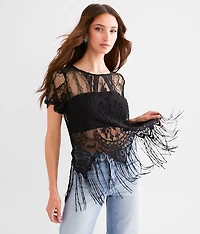 Floral Lace Fringe Top