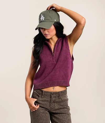 Washed Quarter Zip Sweater Tank Top