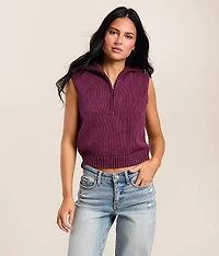 Washed Quarter Zip Sweater Tank Top