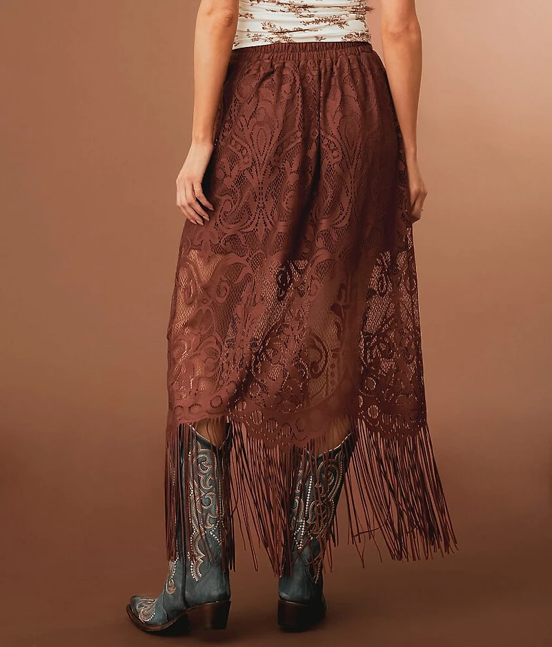 Lace Fringe Midi Skirt