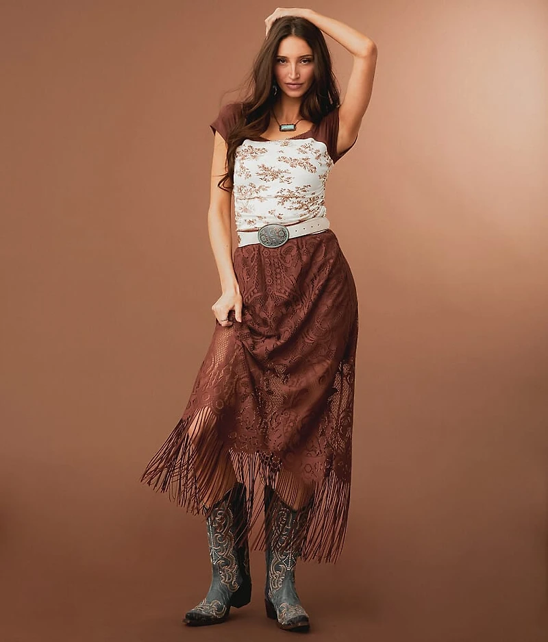 Lace Fringe Midi Skirt