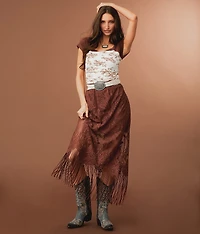 Lace Fringe Midi Skirt