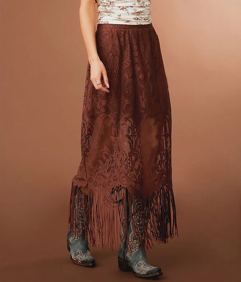 Lace Fringe Midi Skirt