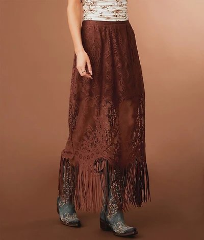 Lace Fringe Midi Skirt