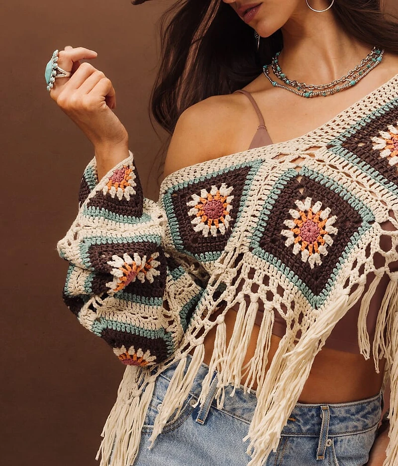 Crochet Fringe Cropped Sweater