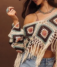 Crochet Fringe Cropped Sweater