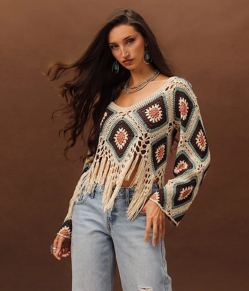 Crochet Fringe Cropped Sweater