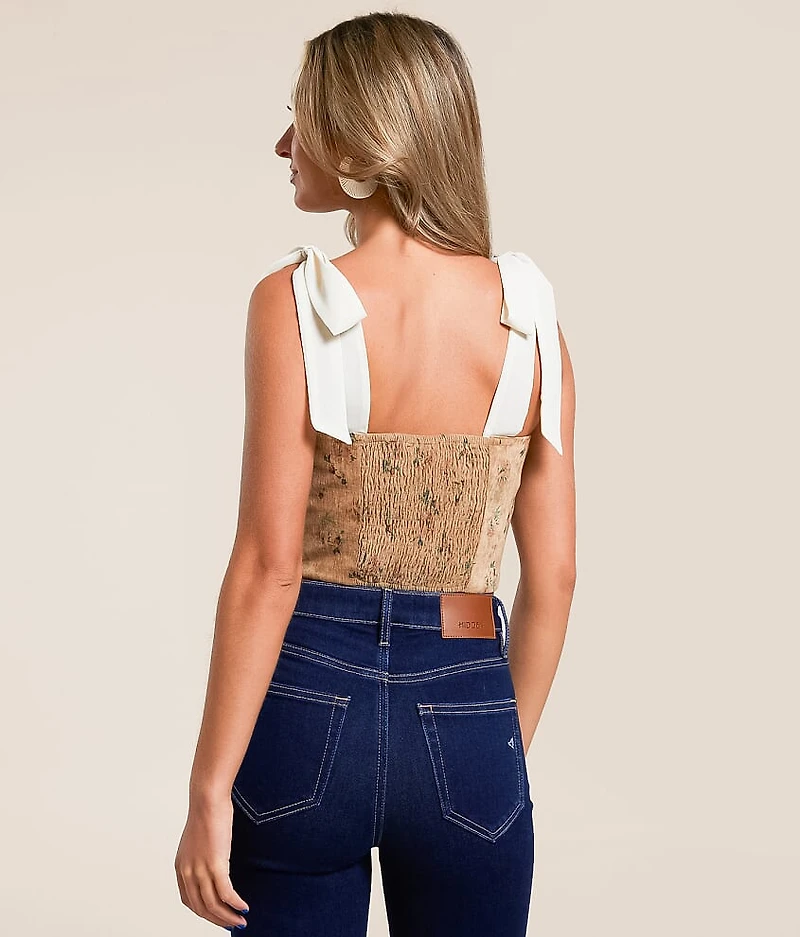 Floral Velvet Corset Cropped Tank Top