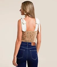 Floral Velvet Corset Cropped Tank Top