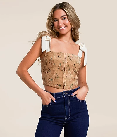 Floral Velvet Corset Cropped Tank Top