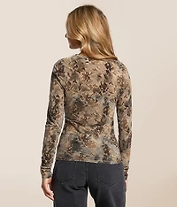 Flocked Floral Mesh Top