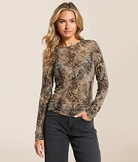 Flocked Floral Mesh Top