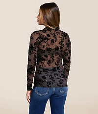Flocked Floral Mesh Top