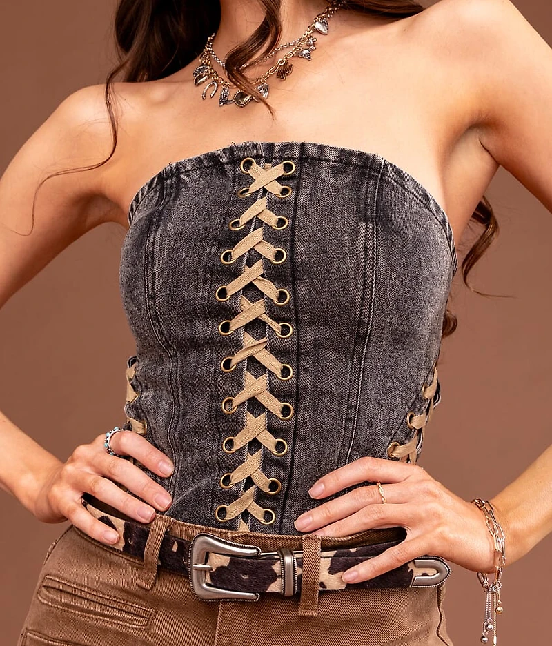 Sterling & Lace-Up Denim Tube Top