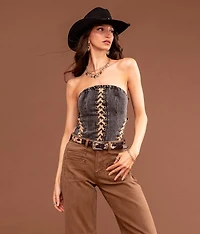 Sterling & Lace-Up Denim Tube Top