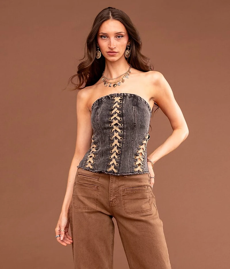 Sterling & Lace-Up Denim Tube Top