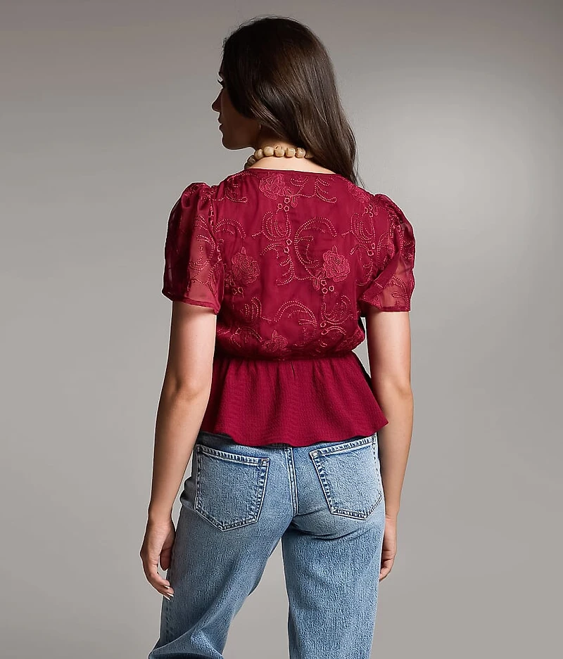 Embroidered Peplum Top