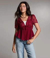 Embroidered Peplum Top