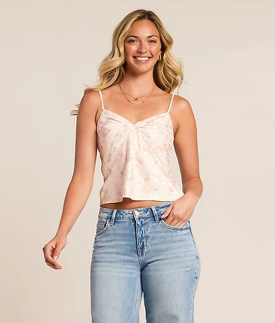 Floral Satin Cropped Tank Top