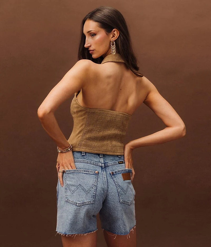 Studded Faux Suede Halter Tank Top