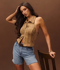 Studded Faux Suede Halter Tank Top