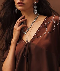 Sterling & Studded Front Tie Top