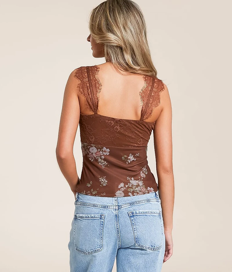 Keyhole Floral Eyelash Lace Tank Top