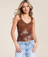 Keyhole Floral Eyelash Lace Tank Top